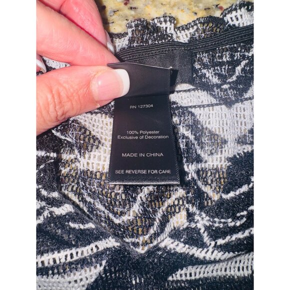 Ali Miles Black White Geometric Semi Sheer Knit Top Tassel Trim S Resort Coverup - Picture 7 of 10